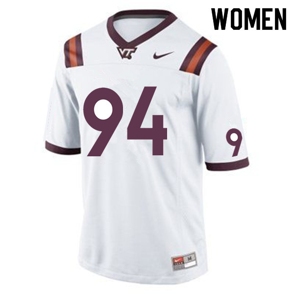 Women #94 Conner Dusenbury Virginia Tech Hokies College Football Jerseys Sale-White